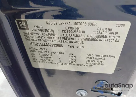 2008 Chevrolet Trailblazer Fleet z USA, uszkodzony, nr VIN 1GNDT13S082232066